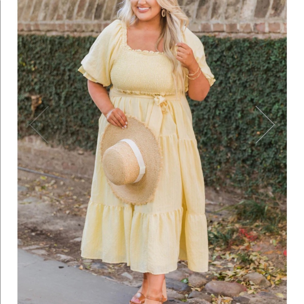 YELLOW PUFF SLEEVE MIDI DRESS “LOOKING FOR PERFECTION”